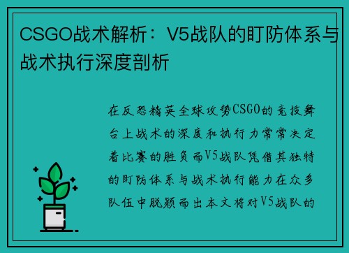 CSGO战术解析：V5战队的盯防体系与战术执行深度剖析