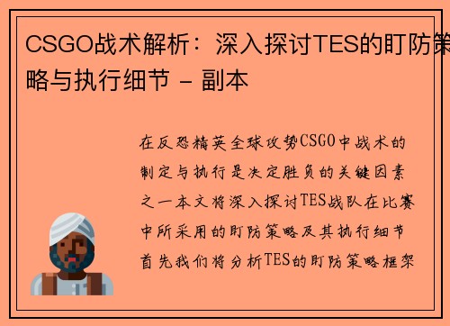 CSGO战术解析：深入探讨TES的盯防策略与执行细节 - 副本